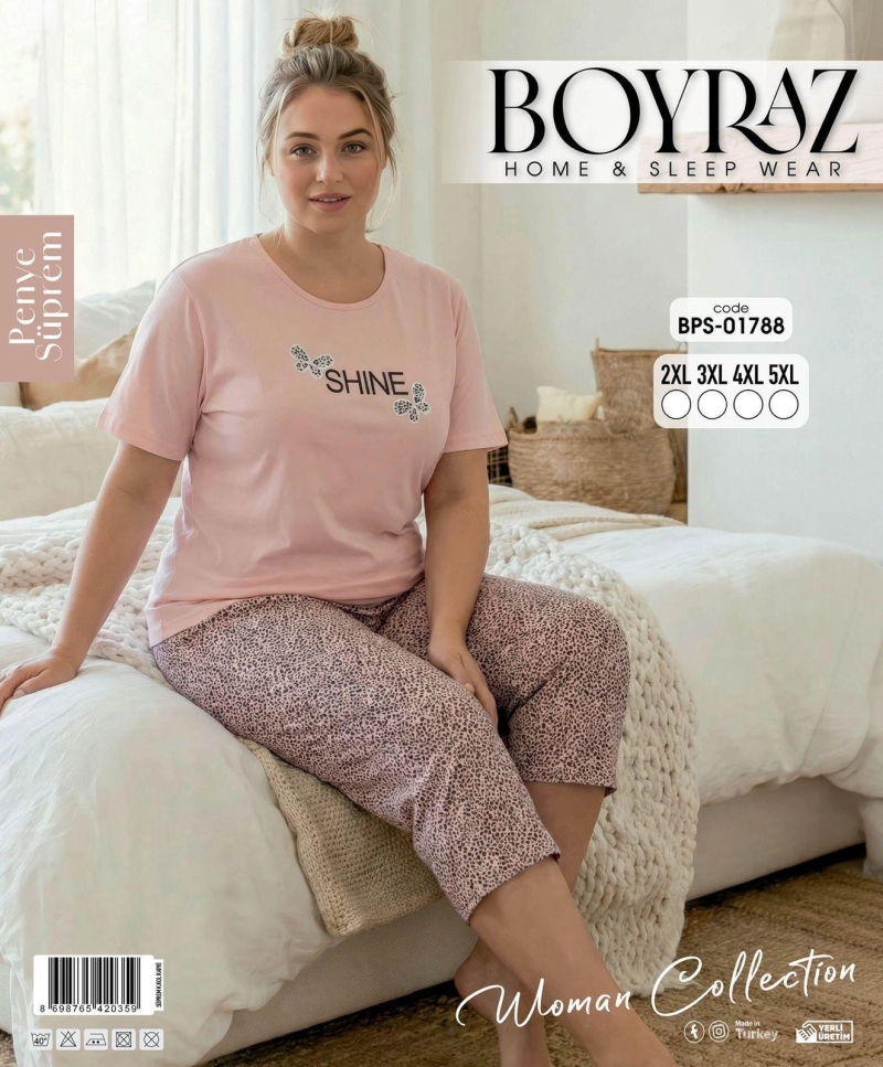 Boyraz BPS-01788  Kadın Battal Kısa Kol Kapri Takım